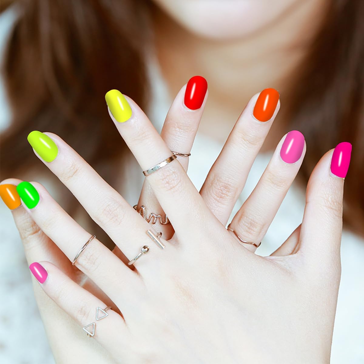 JERCLITY 196 Pieces 14 Sheets Fluorescence Solid Color Nail Polish Strips Vibrant Color Nail Wraps for Short Nails Nail Decals Self-Adhesive Nail Stickers Full Nail Wraps for Women Girls Nail Art
