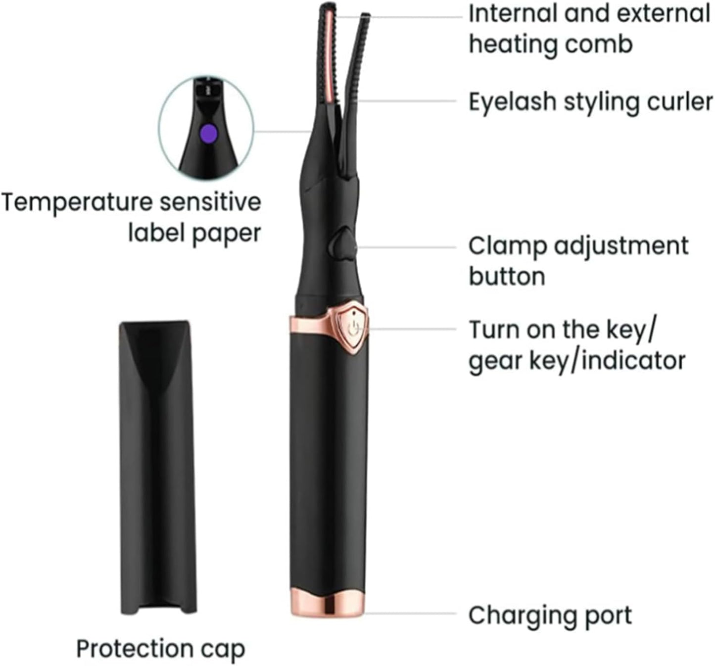 Caedralash Eyelash Curler, Electric Heated Eyelash Curler, Portable & Travel-Friendly, Smart Temperature Control
