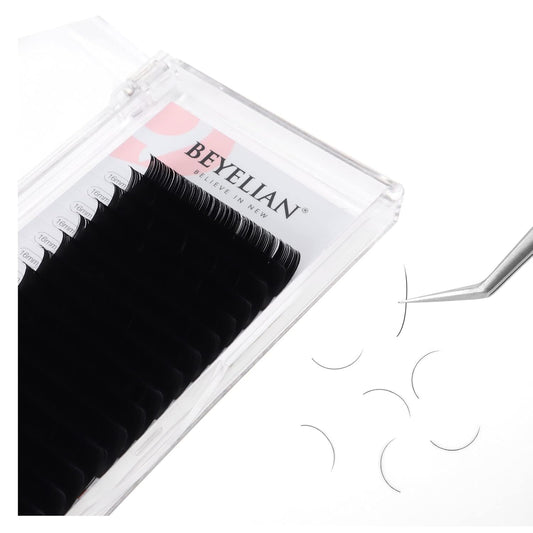 BEYELIAN Flat Eyelash Extension, Ellipse Lash Extensions 0.20 D Curl 16mm 16 Rows Matte Black Eyelash Extension Supplies Classic Lash Extensions Individual Eyelashes Salon Use