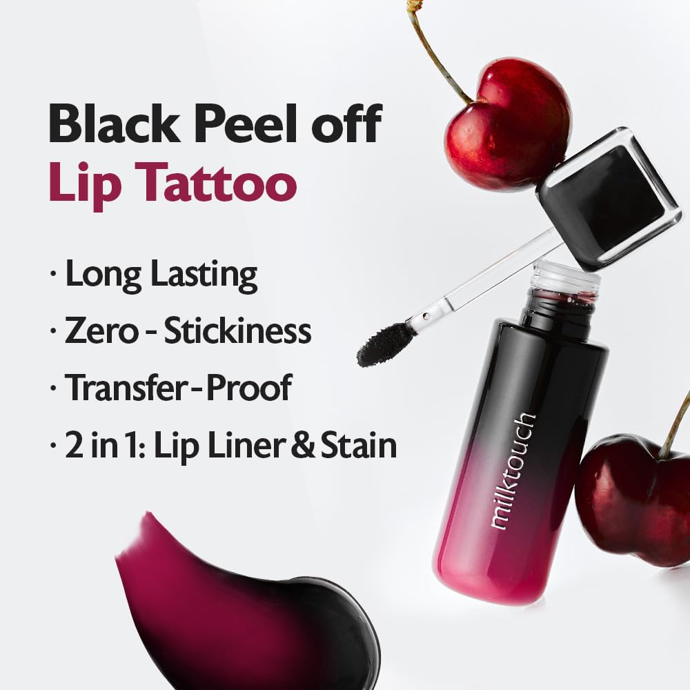 MILKTOUCH [Summer-proof Lip Combo] Black Peel Off Lip Tattoo #03 Black Apple + Collagen Lip Balm #VanillaCake