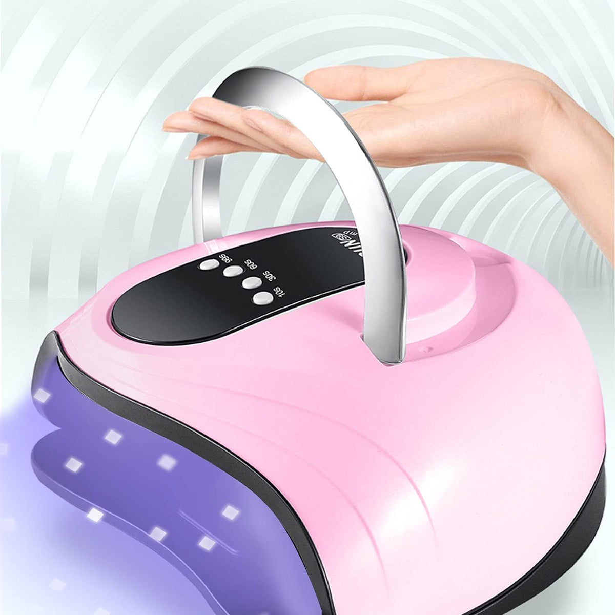 UV Gel Nail Lamp 120W LED Nail Light Fast Nail Dryer for Gel Polish Curing with 4 Timers Portable Handle Large Space Automatic Sensor(Pink)