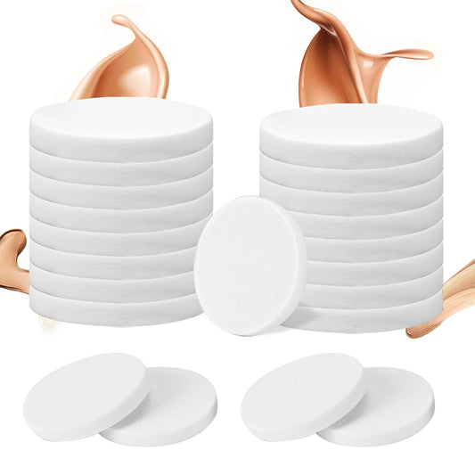 20Pcs White Makeup Sponge Round Make Up Facial Face Soft Sponge Cosmetic Puff Women Lady Beauty Makeup Foundation Powder Puff for All Skin Types Wet and Dry Dual Use