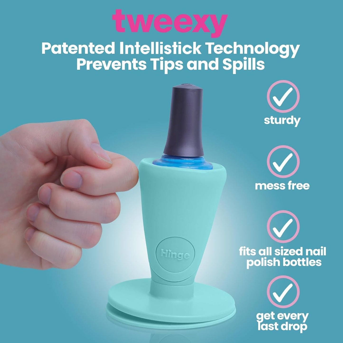 tweexy Hinge Untippable Nail Polish Bottle Holder | Anti-Spill Nail Polish Holder Stand, Tilted, IntelliStick Airlock Suction | Fingernail Painting, Nail Art Tools | Nail Polish Accessories (Zen Green)
