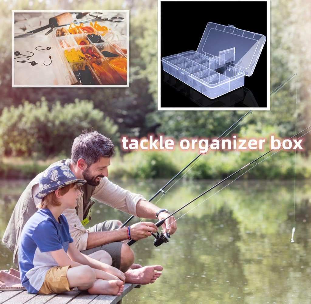 Large Clear Organizer Box,12 Grids Tackle Box with Removable Dividers for Bead Organizer Small Parts,Crafts （Size10.23 x 5.31 x 1.7in