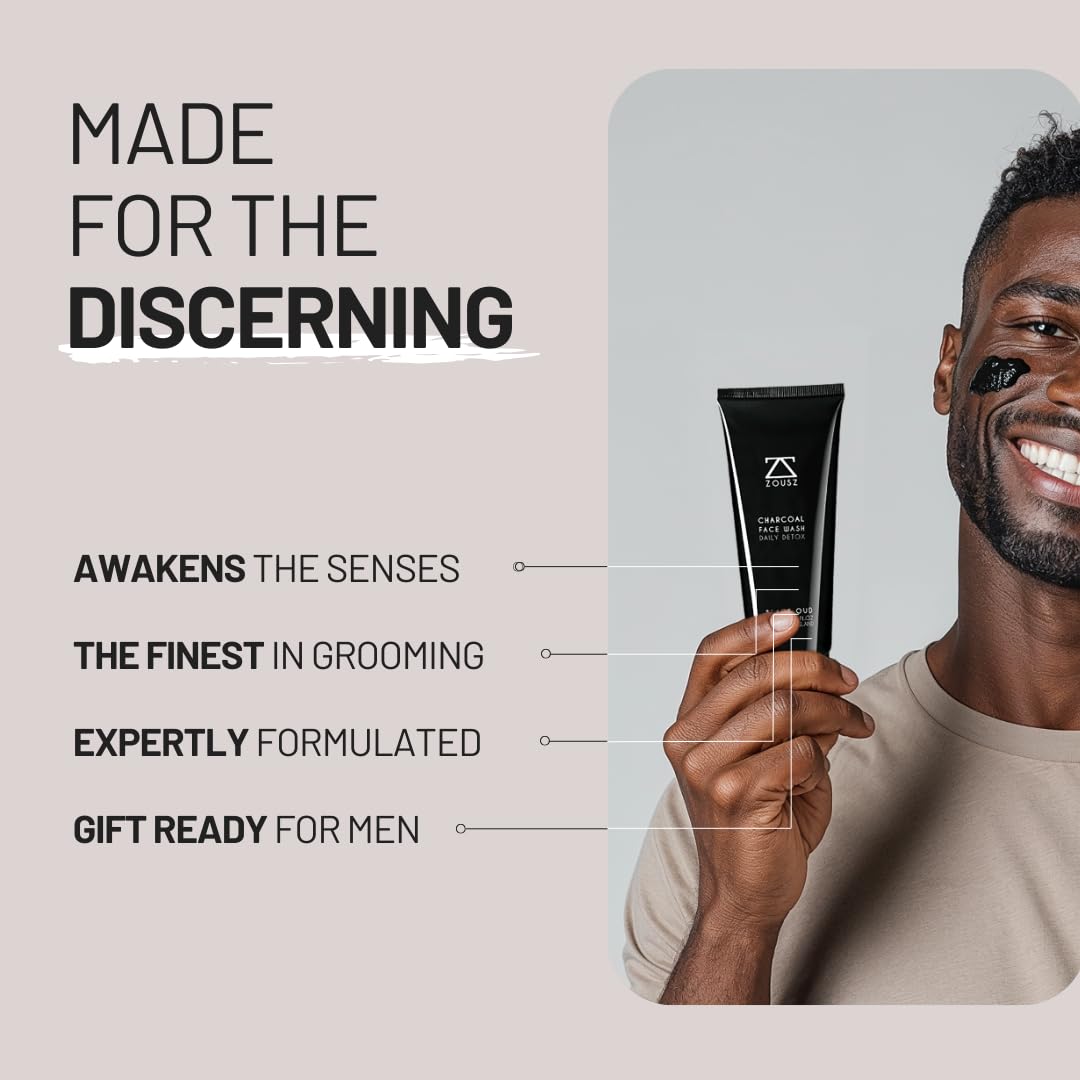 Black Oud Charcoal Face Wash for Men – Daily Detox Activated Charcoal Face Cleanser – Premium Mens Skincare – Refreshing Face Wash Gift for Men, 100ml