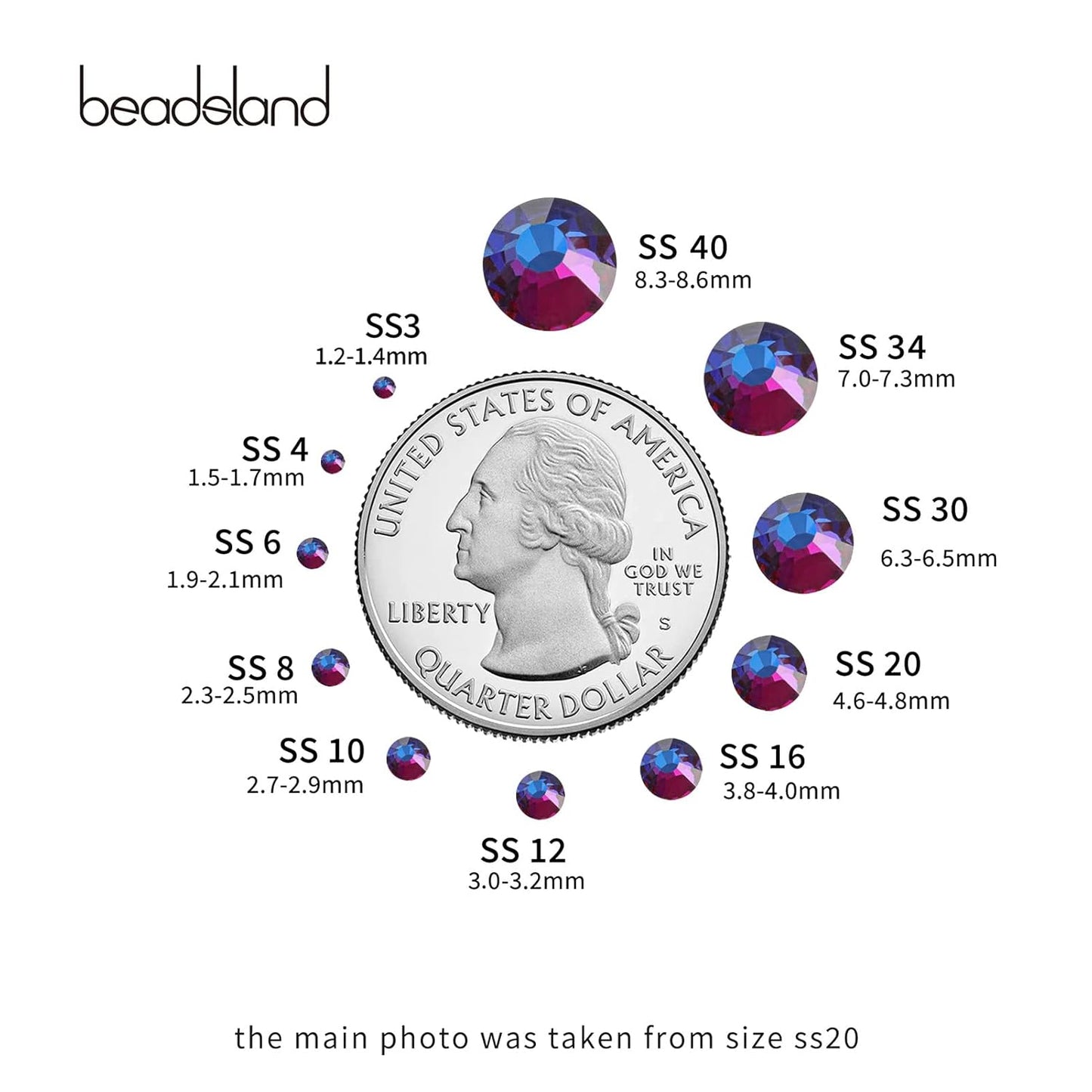 beadsland Flat Back Crystal Rhinestones Round Gems, Blue Volcano (3.8-4.0mm) SS16/1440pcs