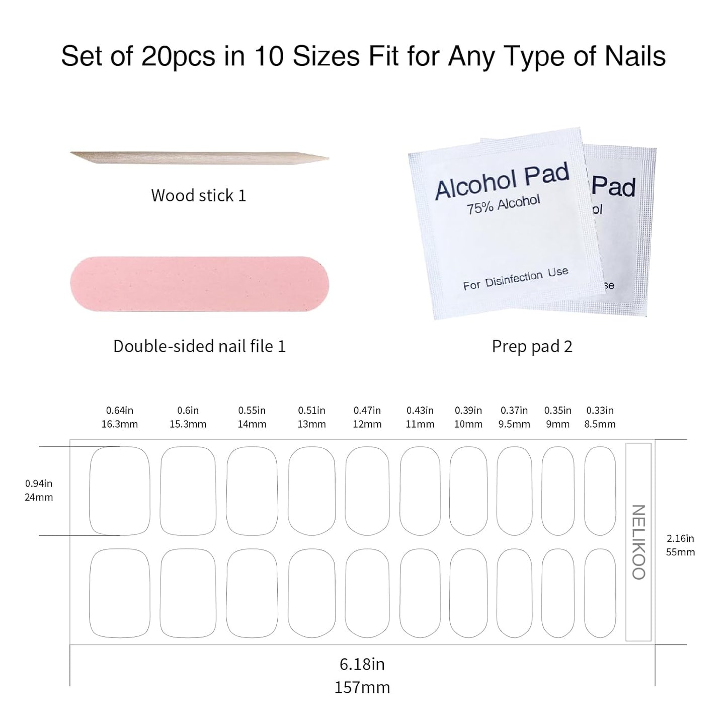 Semi Cured Gel Nail Strips, 20 pcs Stikers, Wraps, Salon-Quality, 2 Weeks Long Lasting, Jasmine Breeze