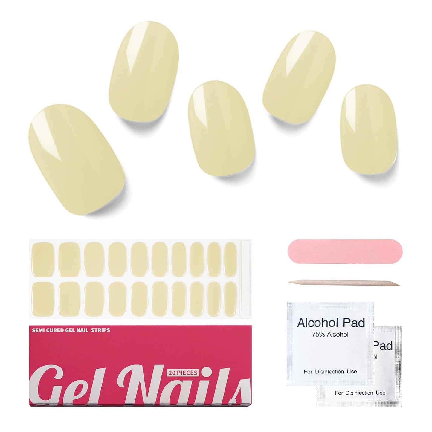 Semi Cured Gel Nail Strips, 20 PCS Gel Nail Stickers Work with UV Light, Salon Quality & Easy to Use - White Mocha