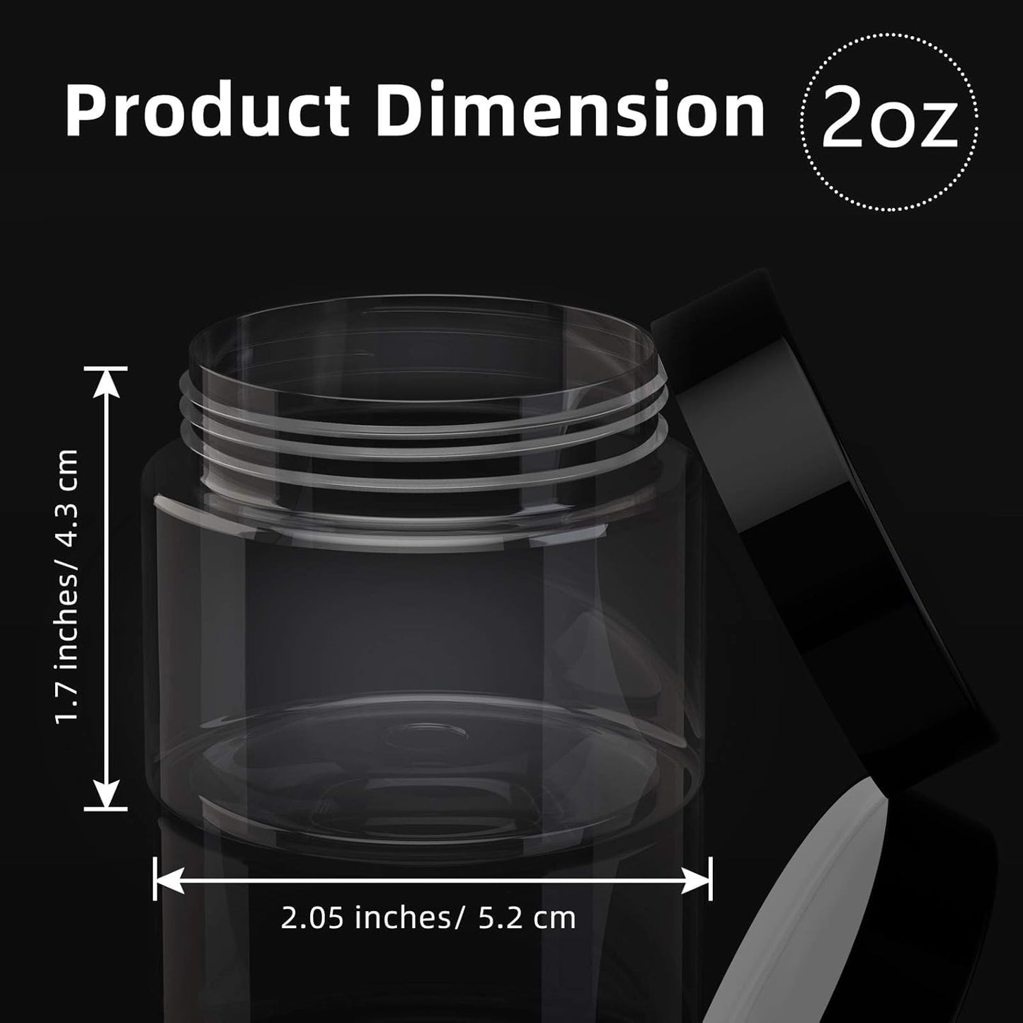 200 Pcs 2 oz Black Plastic Container Cosmetic Jars with Lid Round Plastic Jars Small Travel Containers for Storage Makeup Creams Lotion Ointments