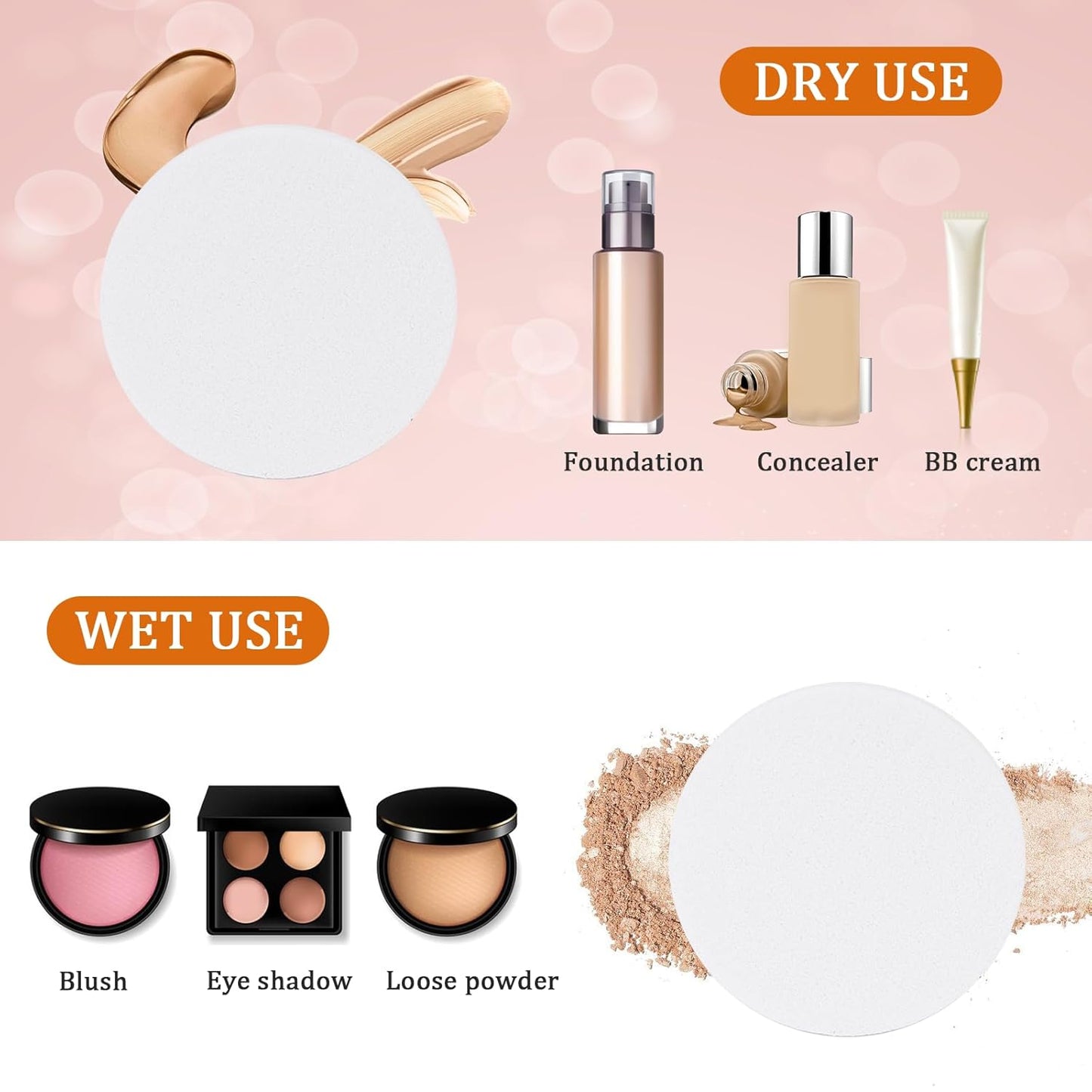 20Pcs White Makeup Sponge Round Make Up Facial Face Soft Sponge Cosmetic Puff Women Lady Beauty Makeup Foundation Powder Puff for All Skin Types Wet and Dry Dual Use