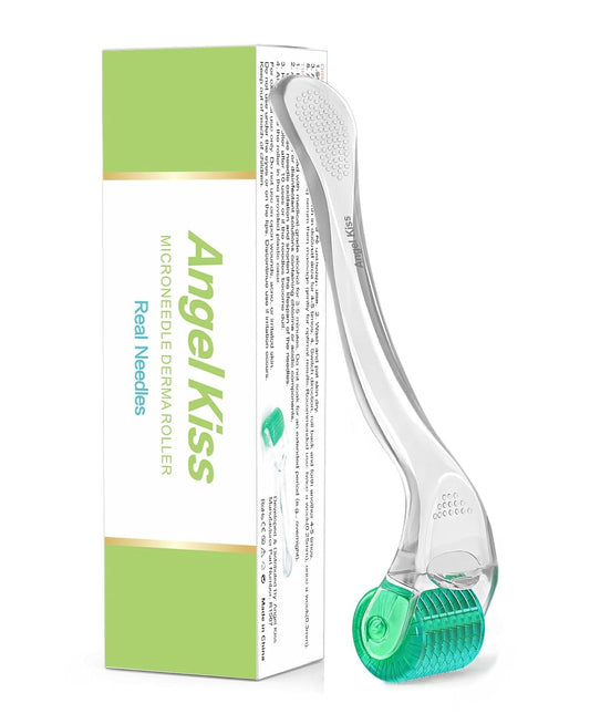 Derma Roller for Face, Hair, Beard, Scalp - Angel Kiss Upgraded Titanium Microneedling Roller - 192 Individual Real Needle 0.3mm - At Home Microneedle Dermal Roller for Women & Men (Advanced 5)
