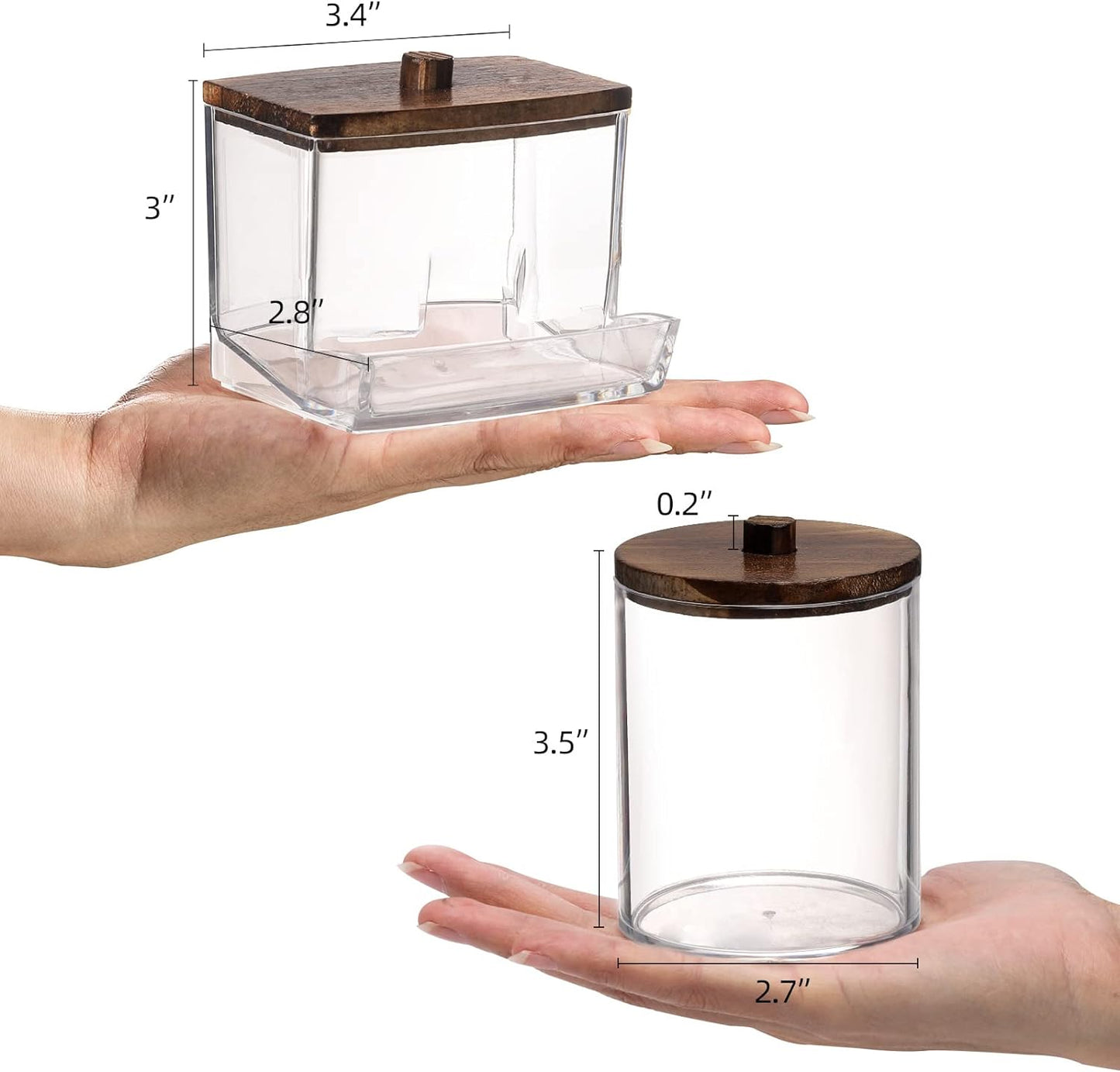 Tbestmax Qtips Holder Bathroom Container, 10/7 OZ Cotton Ball/Swabs Dispenser, Apothecary Jar Organizer for Storage Brown Wood Lids