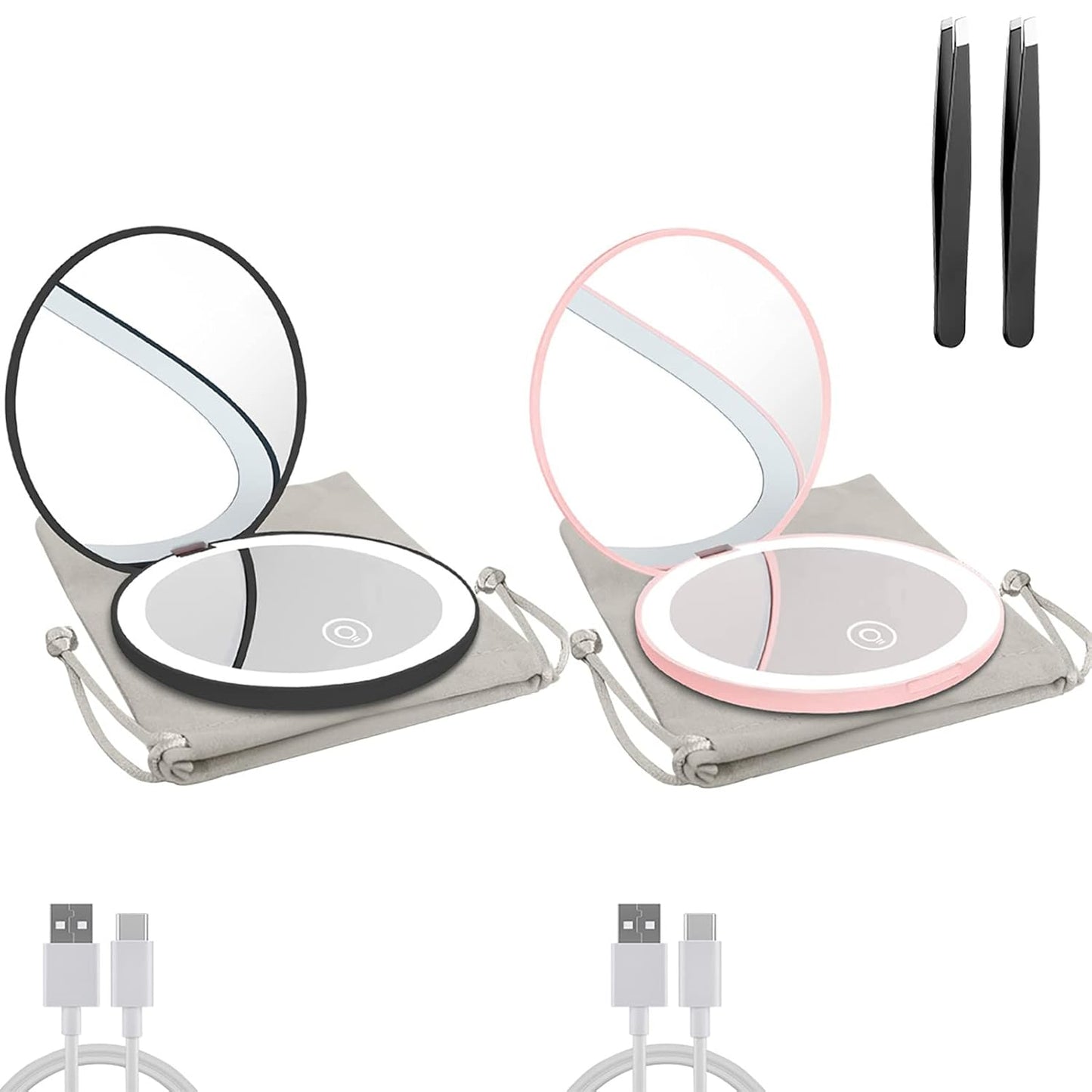 Compact Mirror with LED Light,1x/10x Magnifying Rechargeable Mirror,3.5in, Dimmable Travel Mirror for Purse,Pocket,Handheld 2-Sided Makeup Mirror