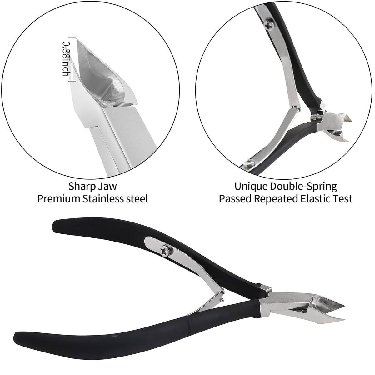 YINYIN Professional Cuticle Trimmer with Pusher and Cutter - Stainless Steel Cuticle Clippers for Fingernails and Toenails (Black)