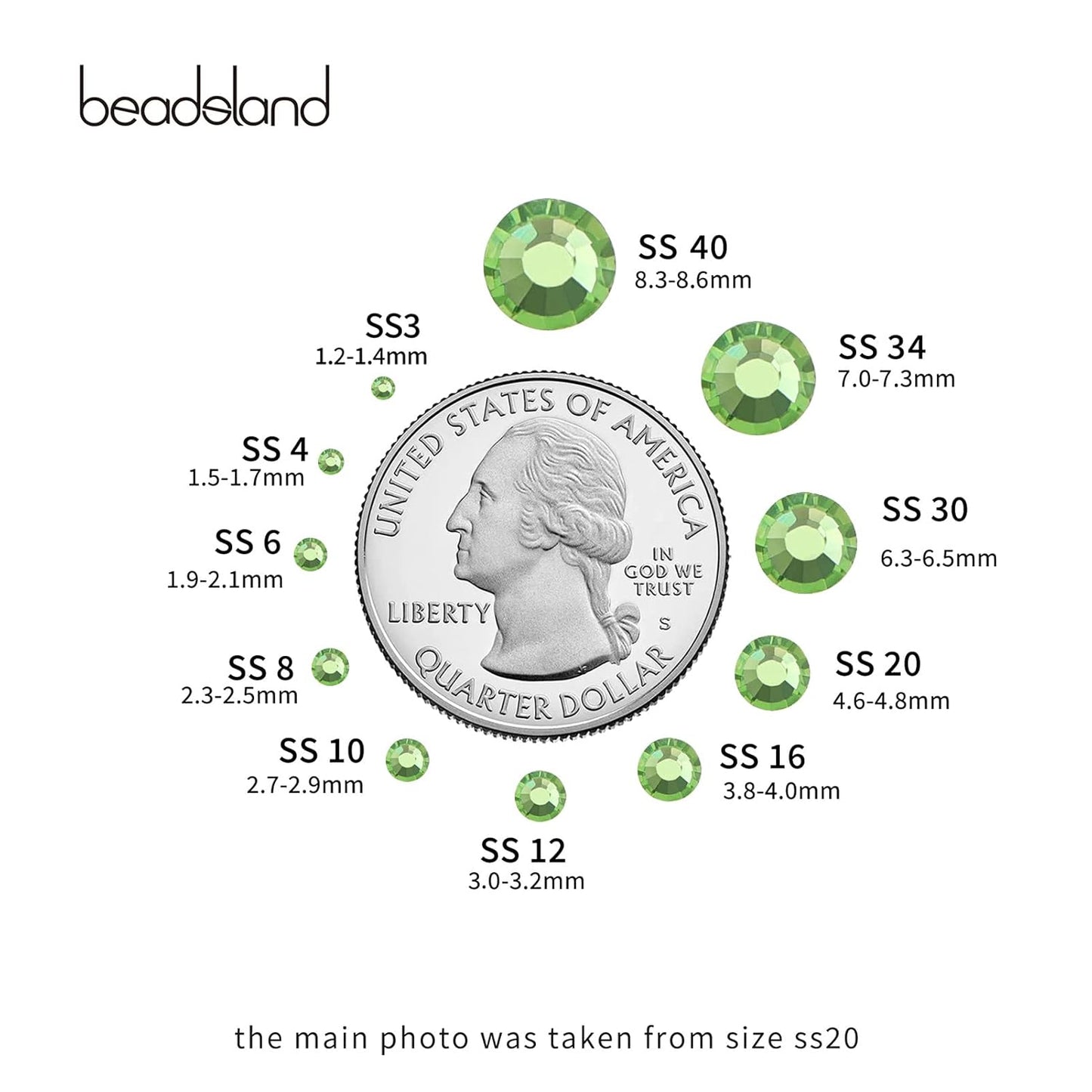 beadsland Flat Back Crystal Rhinestones Round Gems for Nail Art and Craft Glue Fix, Light Green (2.9-3.0mm) SS12/1440pcs