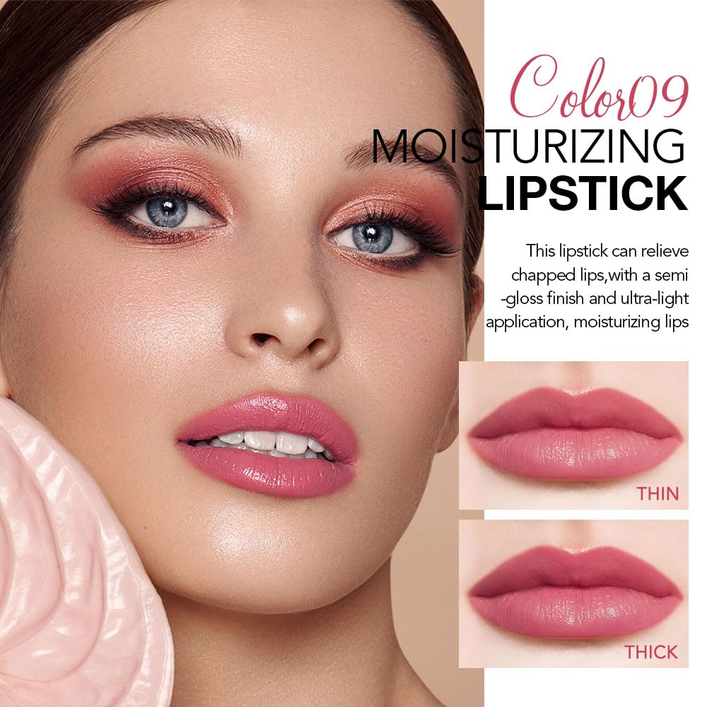 2Pcs Tinted Lip Balm Moisturizing Lipstick,Waterproof Hydrating Matte Lip Balm for Women,Creamy Natural Color Stain for Dry Lips,Soft Matte Finish (9# Charming Peach Pink & 3# Bean Paste Brown)