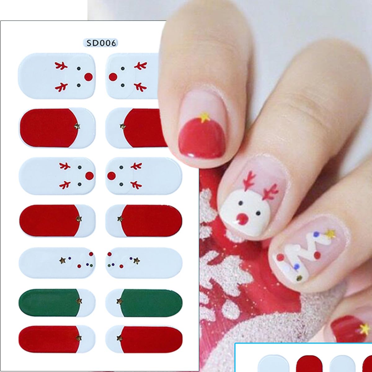 6Sheets Christmas Gel Nail Stickers White Snowflake Gel Nail Polish Strips Glitter Santa Claus Xmas Trees Elk Design Cute Christmas Stickers Full Wrap Winter Gel Nail Strips for Women Manicure DIY
