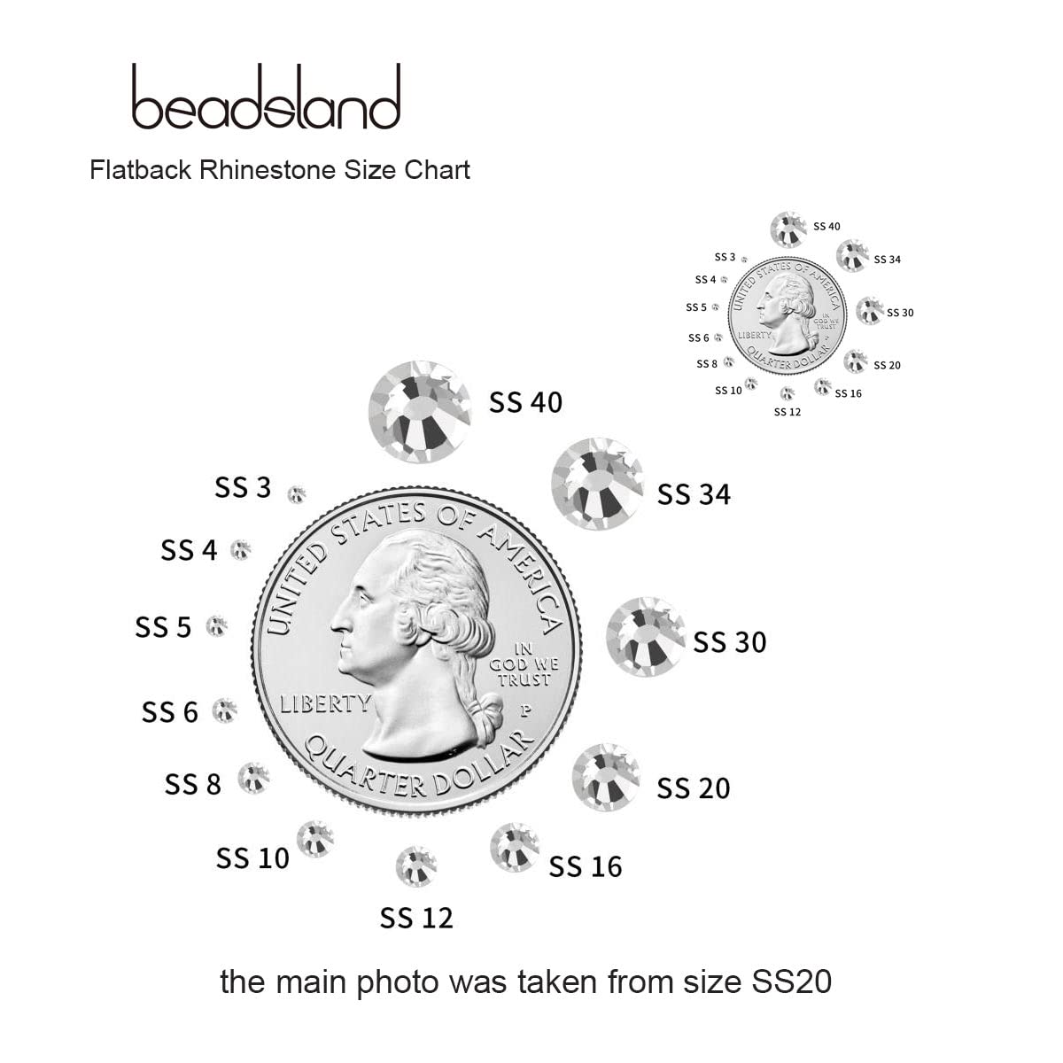 beadsland 288pcs Flat Back Crystal Rhinestones Round Gems for Nail Art and Craft Glue Fix, Crystal (SS30(6.4-6.6mm))