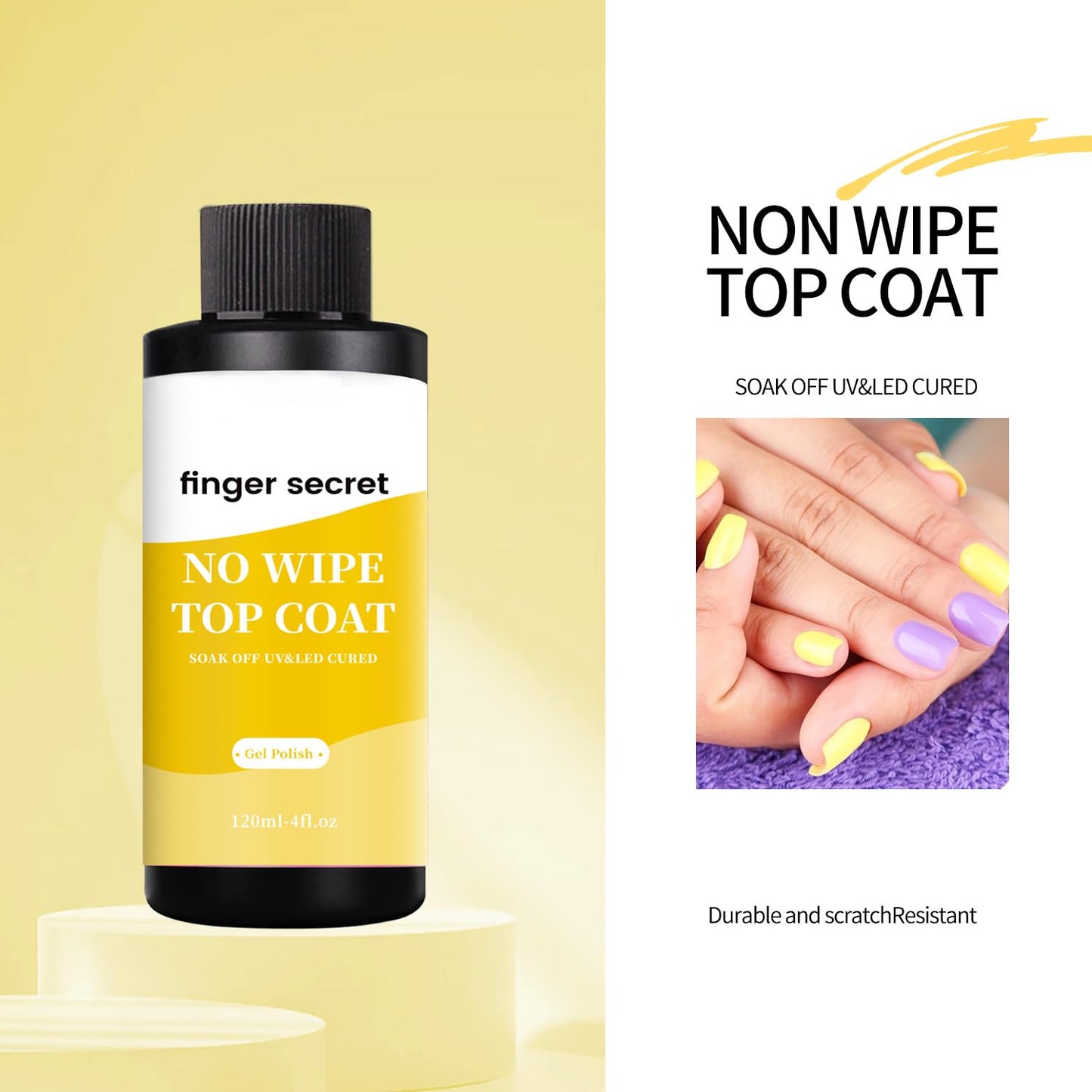 120ml/4floz No Wipe Gel Top Coat for Gel Nail Polish, Quick Dry Clear Nail Polish, Nail Supplies for DIY in Salon or Home Use.