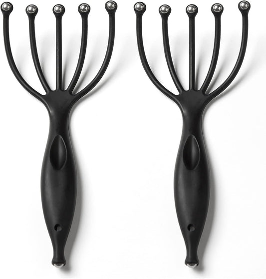 Head Massager,Protable Handheld SPA Scalp Massage Tool for Deep Relaxation & Stress Reduction Wet and Dry in The Office Home SPA (2-Pack) (Black Black)
