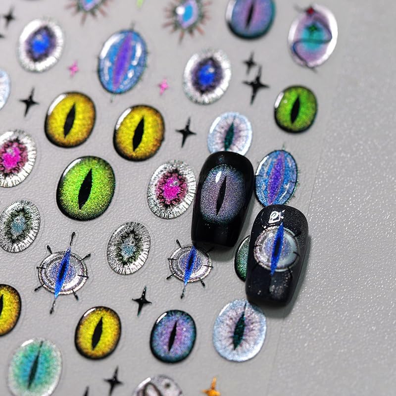 Halloween Nail Art Stickers 5D Embossed Devil Eyes Nail Stickers, Self-Adhesive Durable Nail Art Decals for Women Girls, Nail Wraps Decoration Manicure for DIY Acrylic Nail Accessories