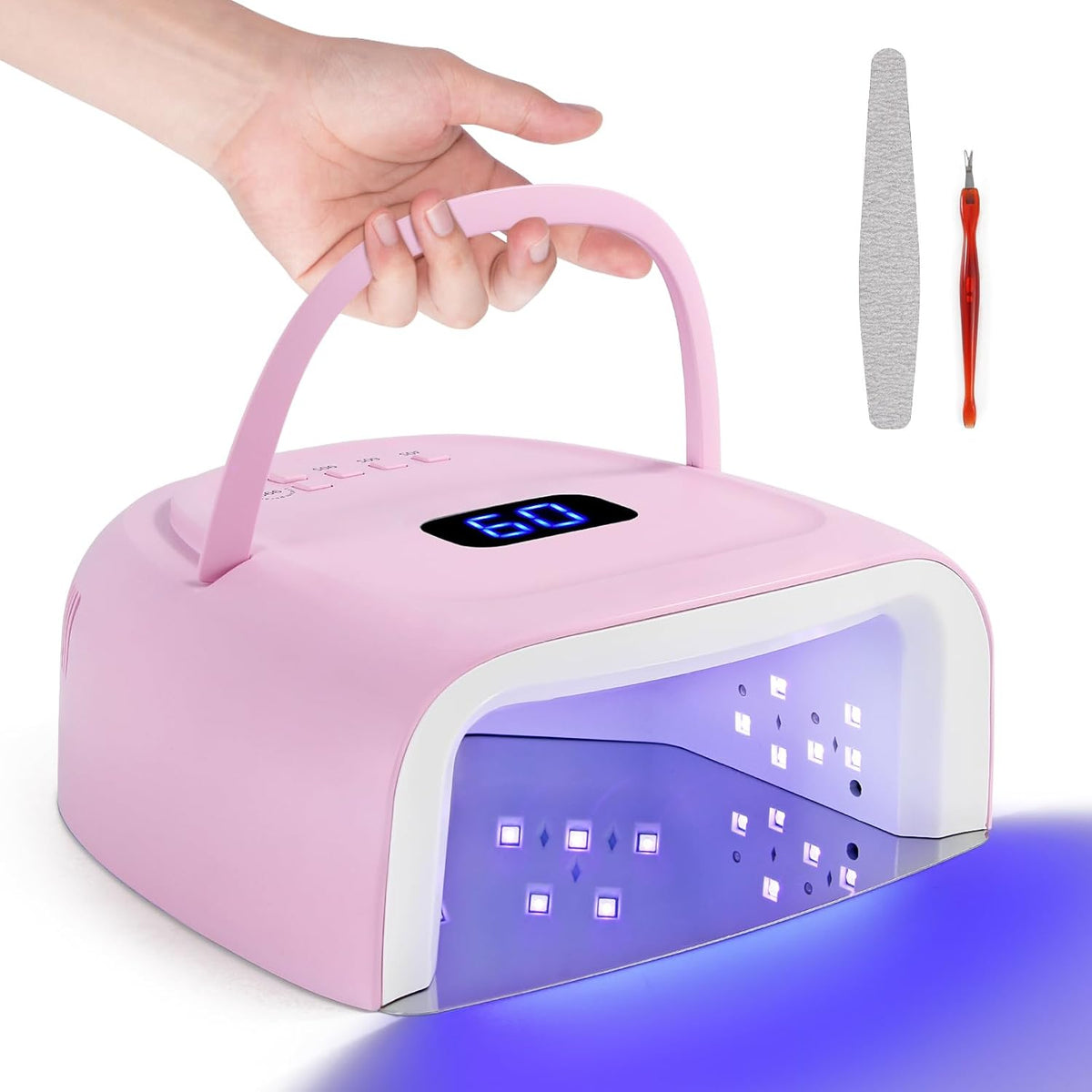 Rechargeable LED Nail Lamp 60W Portable Wireless Nail Dryer UV Gel Polish Light with LCD Display, Auto Sensor and 4 Timer Settings, Professional Curing Lamp with 42 LED Beads for Salon