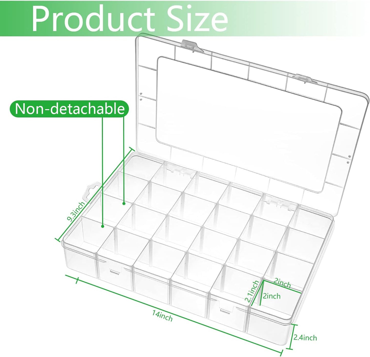 Large 24 Grids Plastic Organizer Box Adjustable Dividers,Clear Storage Box for Jewelry, Art DIY Crafts, Washi Tapes, Beads and Small Parts(2 Pack)