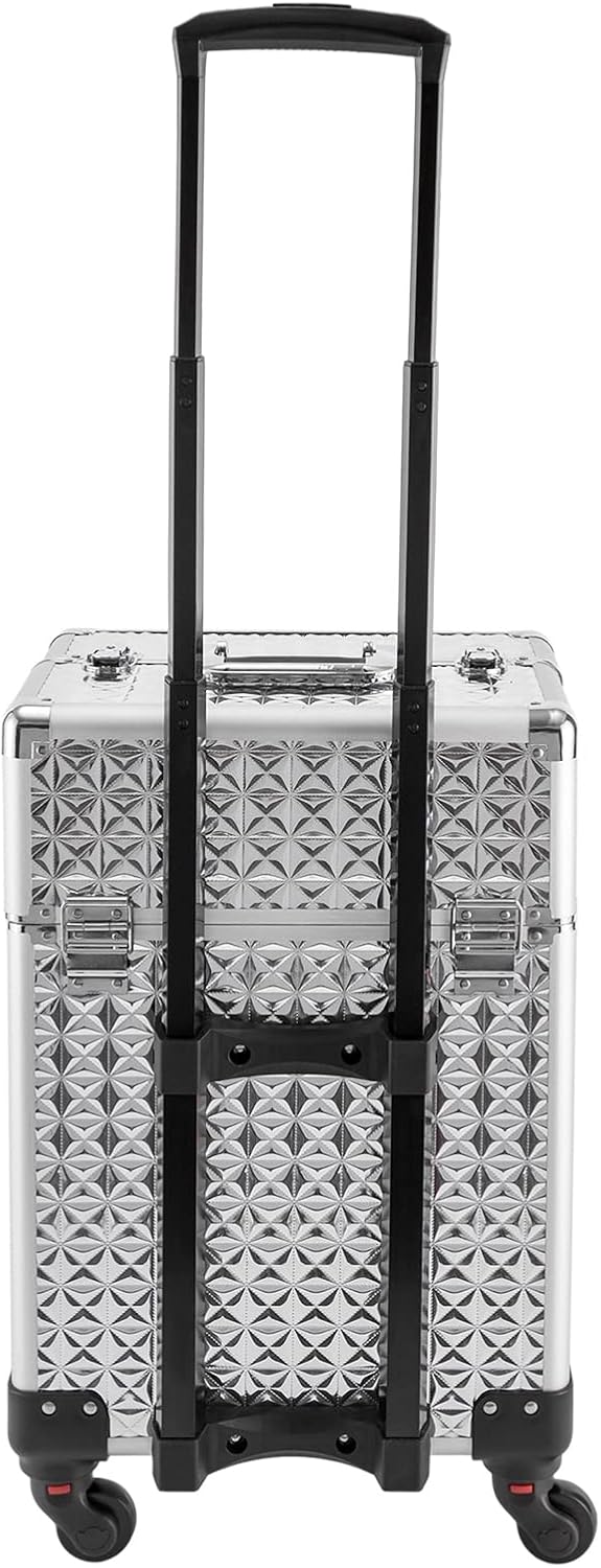 Rolling Makeup Train Case with Wheels Large Capacity Professional Cosmetic Organizer Trolley Case with Expandable Trays
