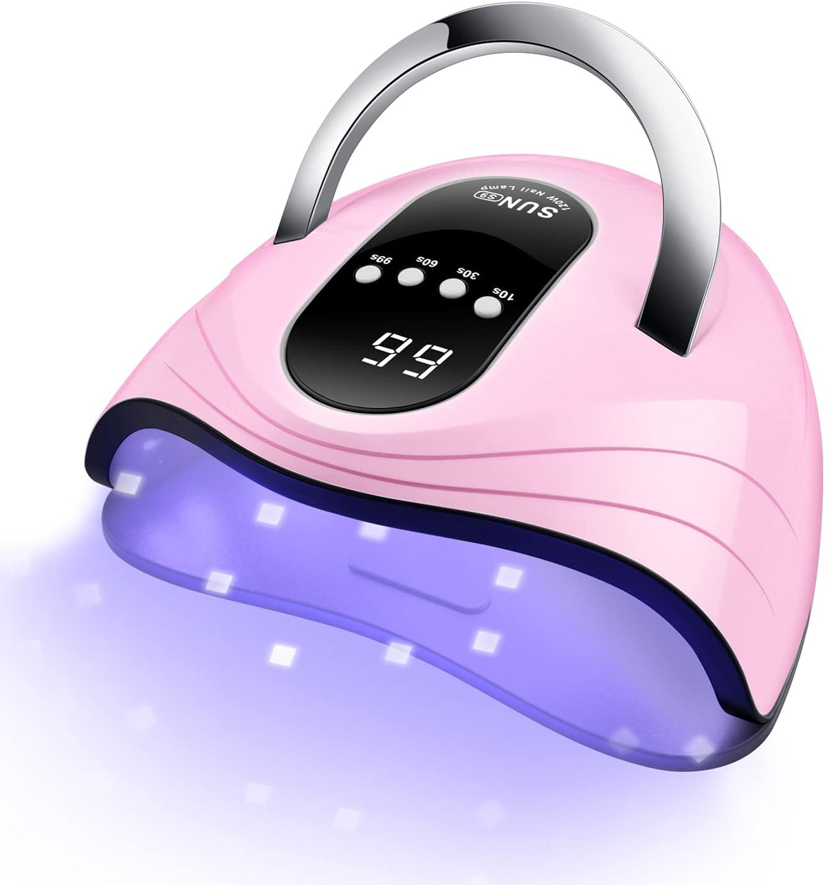 UV Gel Nail Lamp 120W LED Nail Light Fast Nail Dryer for Gel Polish Curing with 4 Timers Portable Handle Large Space Automatic Sensor(Pink)