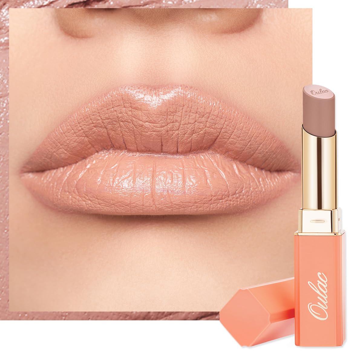 Oulac Nude Lipsticks for Women, Peach Matte Lip Stick, Full Coverage Lip Color, Satin Matte Finish, Cream Texture, Hydrating, Infused with Hyaluronic Acid, Vegan & Clean Beauty 4g SG02 Bodylicious