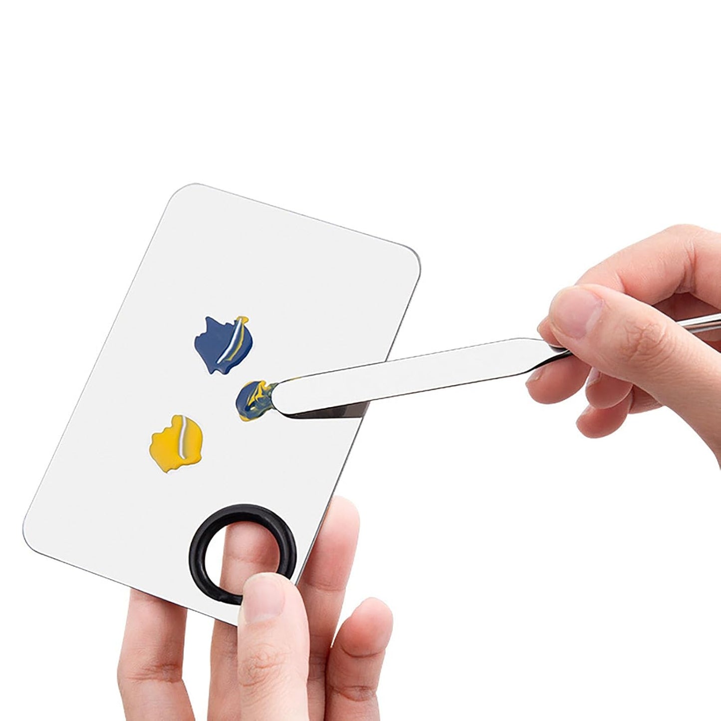 Makeup Spatula Set Stainless Steel, Make Up Tools Mini Mixing Tray with Finger Ring, Makeup Paint Palette, Pack of 3