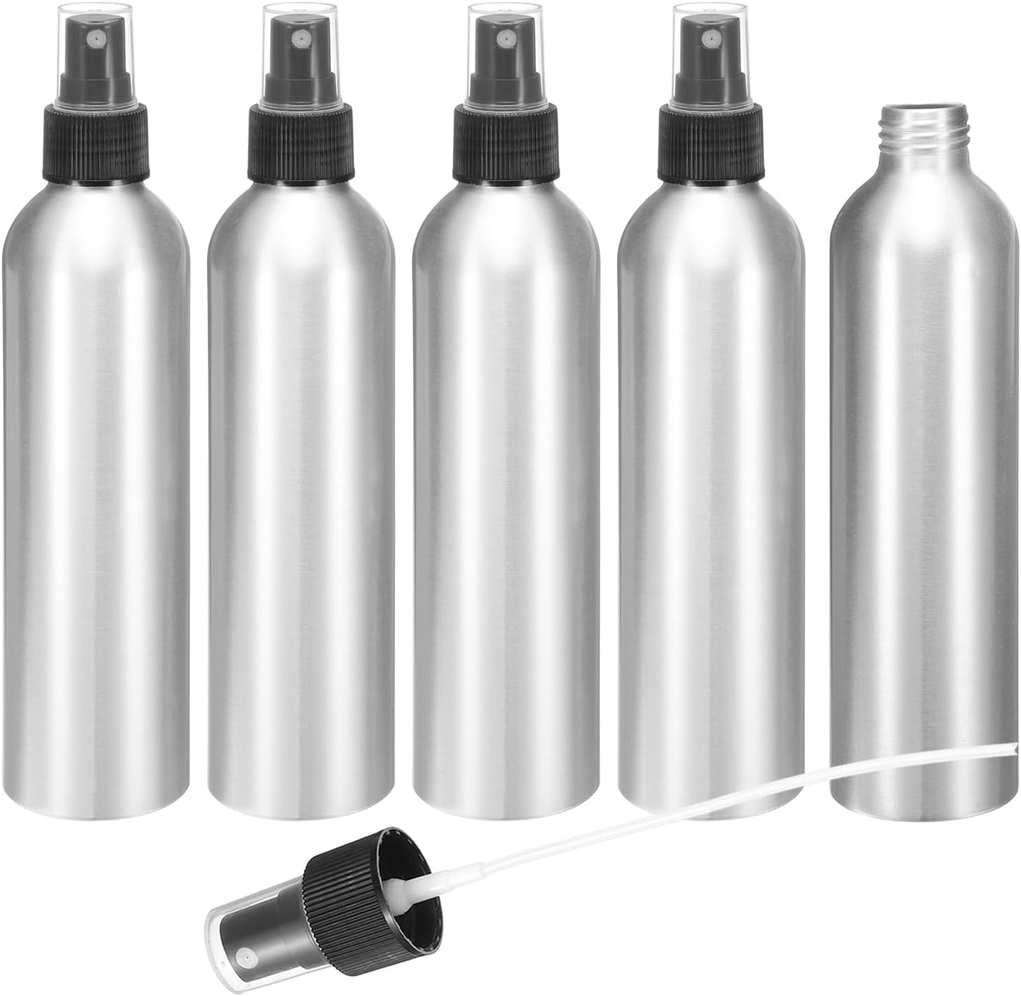 HARFINGTON 5pcs Aluminum Fine Mist Spray Bottles 250ml/8.5oz Metal Small Liquid Alcohol Refillable Travel Container with Black Plastic Nozzle Cap for Perfume Skincare Cosmetic Storage Bottle
