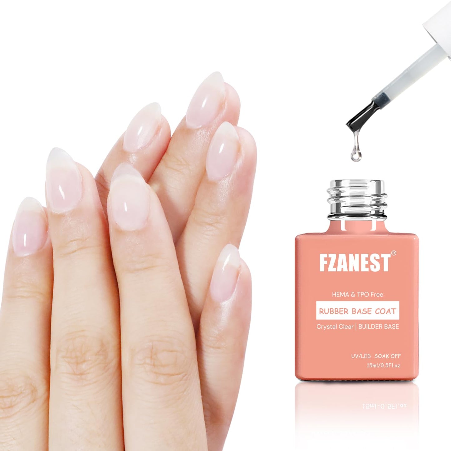 FZANEST Hema Free Rubber Base Builder Gel For Nails, Rubber Base Coat for Nail Strengthen Apex Building Extension Long Lasting Protect in A Bottle Soak Off UV LED Clear Gel Nail Polish