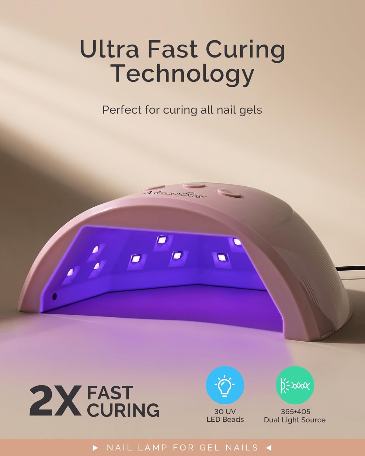 MelodySusie UV Nail Lamp, Plus30F UV Light for Gel Nails LED Nail Dryer with 3 Timer, Smart Sensor, LCD Display Fast Curing Gel Nail Polish Nail Art Tools Manicure Accessories-Pink