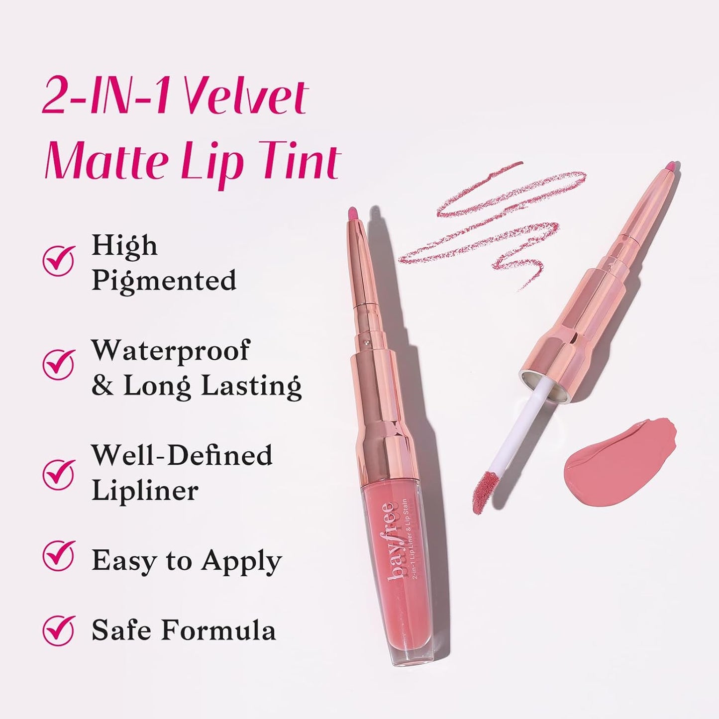 2-IN-1 Lip Liner and Lip Stain, High Pigmented Long Lasting Velvet Lip Tint, Well-Defined Lipliner, Weightless Waterproof Not Animal Tested, Matte Finish Makeup