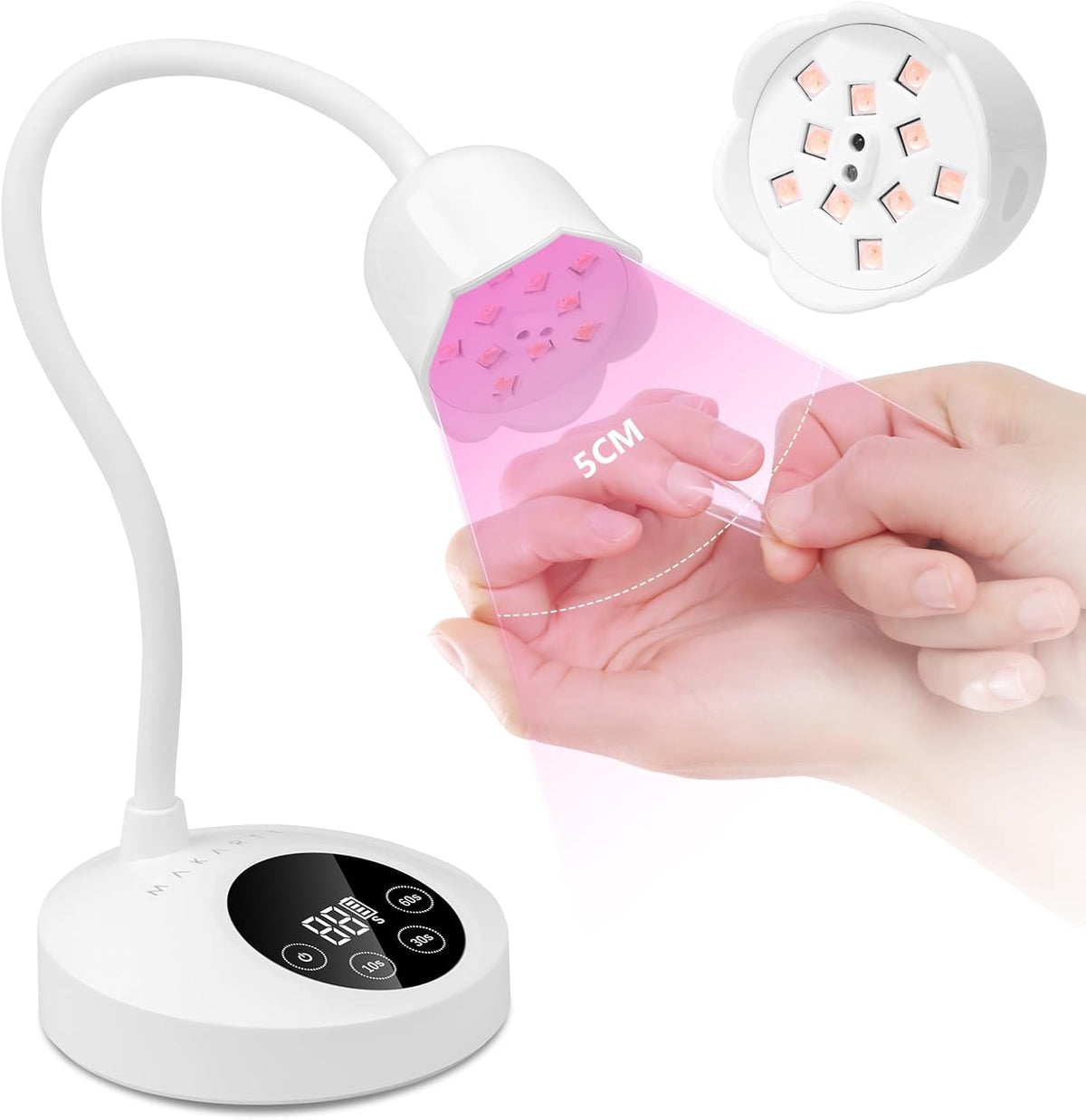 Makartt UV Nail Lamp: Mini UV Light for Gel Nails Polish Luminoza 30W Rechargeable LED Nail Light Nail Dryer with 4 Timers & Auto Sensor, Fast Curing Goosenecks Lamp for Home DIY Manicure