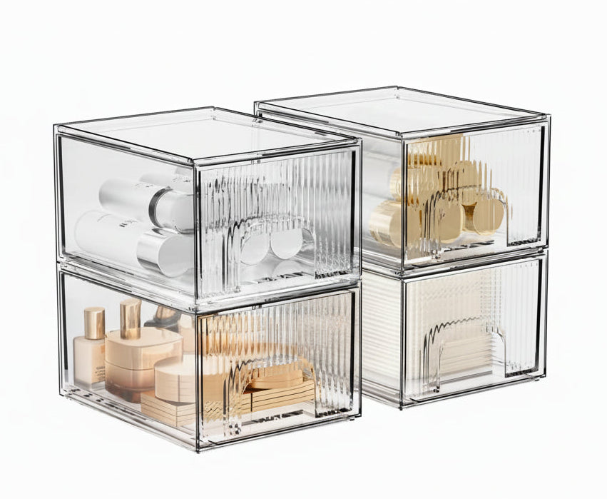 Clear Stackable Acrylic Storage Drawers Set – 4 Pack Modular Organizer for Vanity, Bathroom & Cabinets