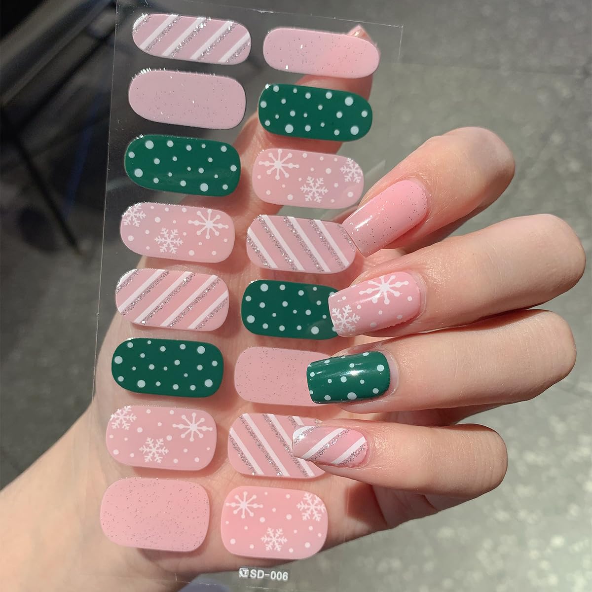 6Sheets Christmas Gel Nail Stickers: Glitter Snowflake Full Wrap, Santa Claus, Snowman, Xmas Trees, Winter Nail Stickers for Christmas Manicure