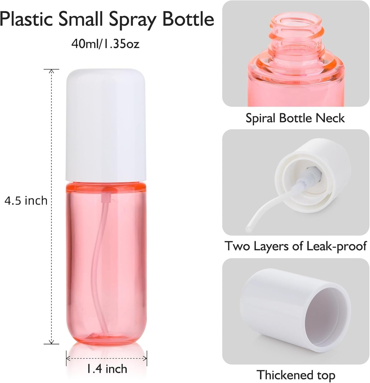 Aeibxiy Small Spray Bottle Travel Size 1.35oz 40ML, Fine Mist Plastic Spray Bottles, Refillable Empty Spray Bottle for Toners, Perfume, Face& Hair Spray