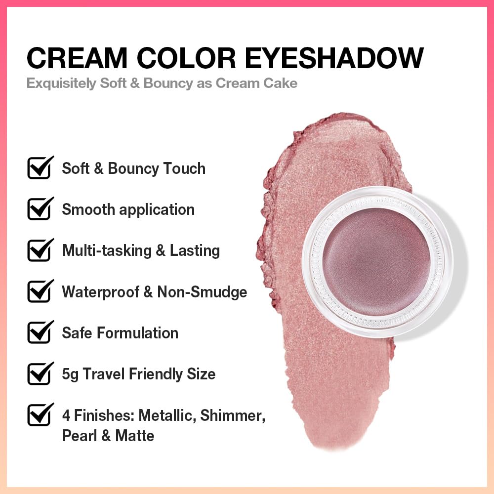 Cream Glitter Rose Shimmer Metallic Eyeshadow Palette Makeup, Natural Single Mini Instant Holographic Eyeshadow For Older Women, Sombras Crema Para Ojos, Talc, Paraben & Cruelty Free, 27
