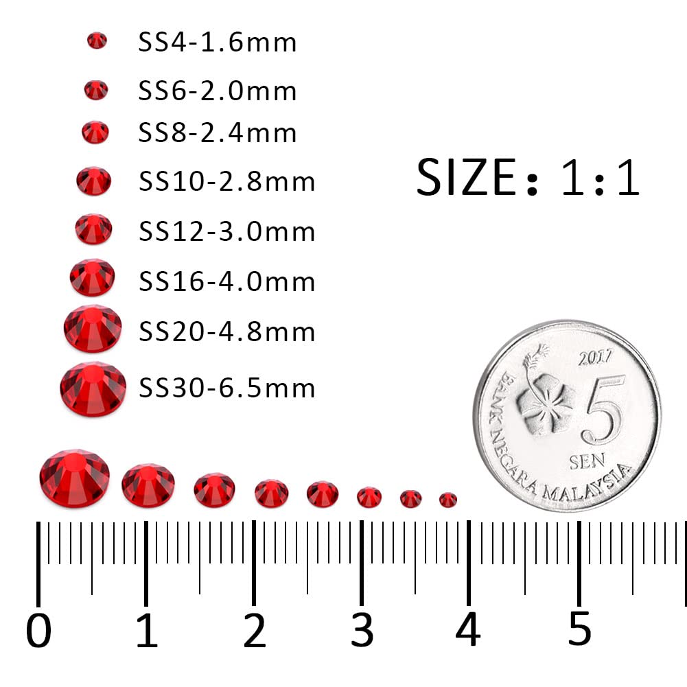 1440Pcs Ruby Red Crystal Rhinestones,Glass Flatback Rhinestones Gemstones for Nail Face Makeup Art Crafts Clothes Decoration -(SS16,4.0mm,Ruby Red)