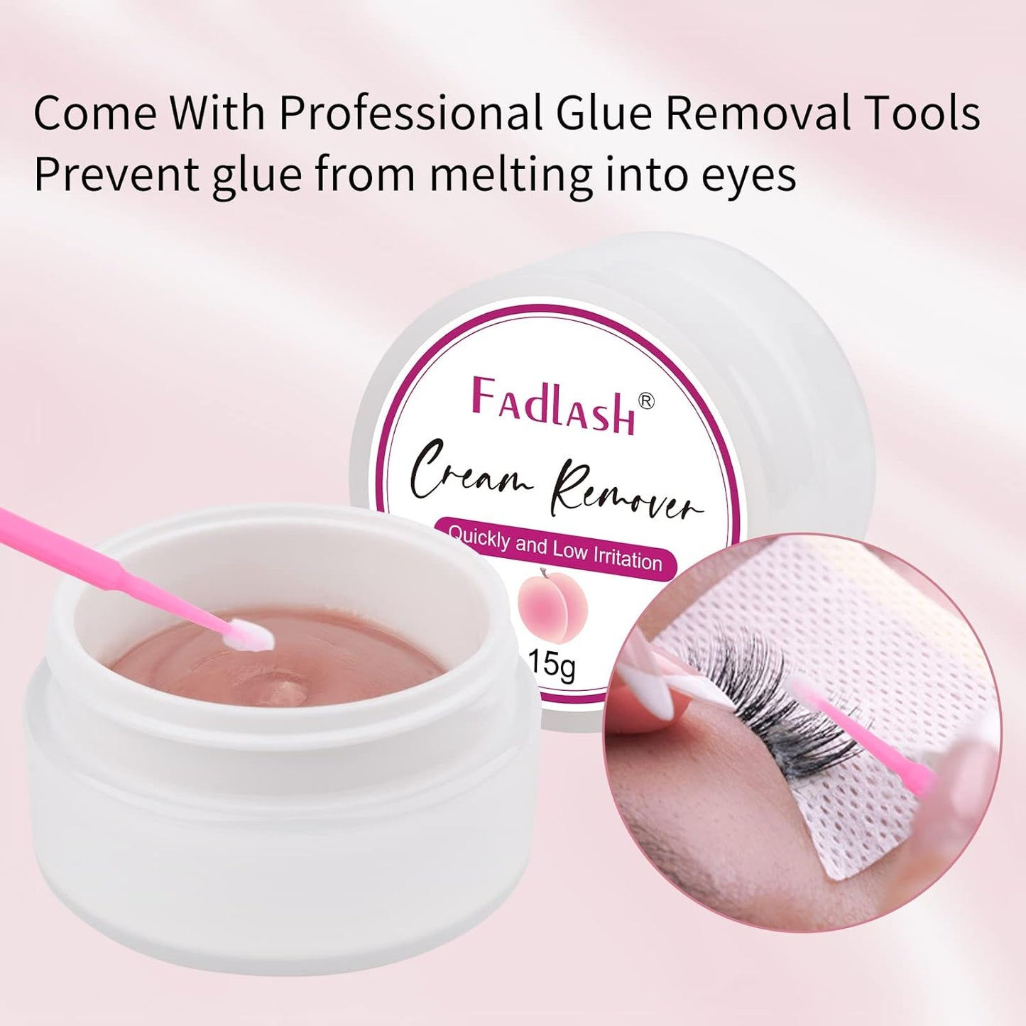 Lash Extension Remover 15g Cream Eyelash Extension Remover Quickly and Low Irritation Lash Remover for Lash Extensions Sensitive Skin Eyelash Glue Remover for Salon Lash Glue Remover by FADLASH(Peach)
