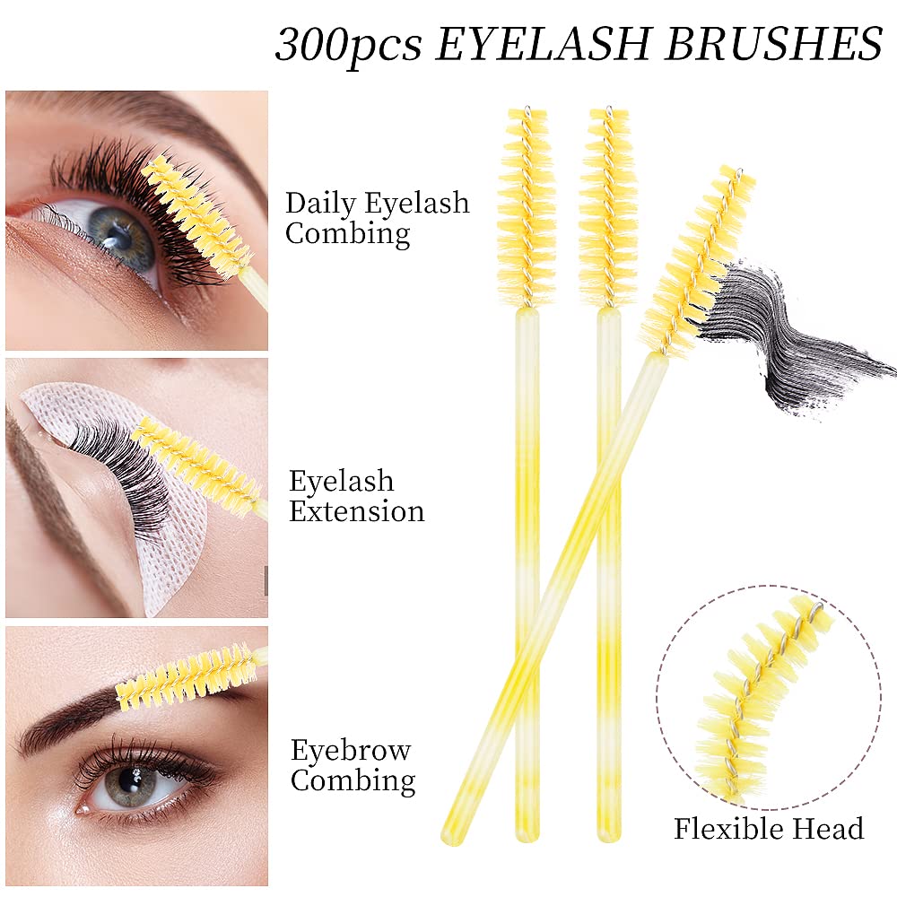 300 Disposable Mascara Wands Eyelash Brush Spoolies for Eye Lash Extension Eyelash Extension Supplies Makeup Tools Accessories (Yellow)