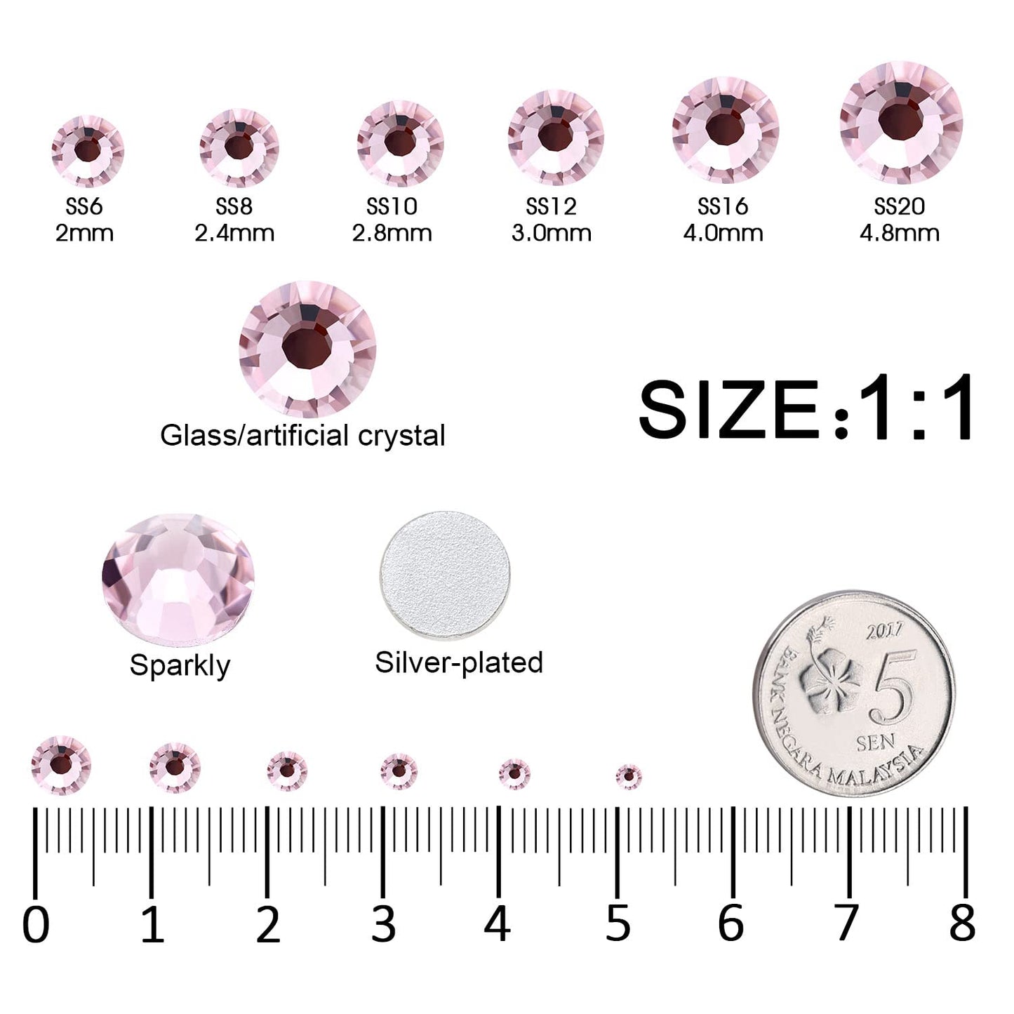 4240Pcs Flatback Pink Rhinestones Glass Crystal Gemstones for Nail Art Jewels Makeup Shiny Round with Tweezers and Picking Pen (SS6~SS20 Set)