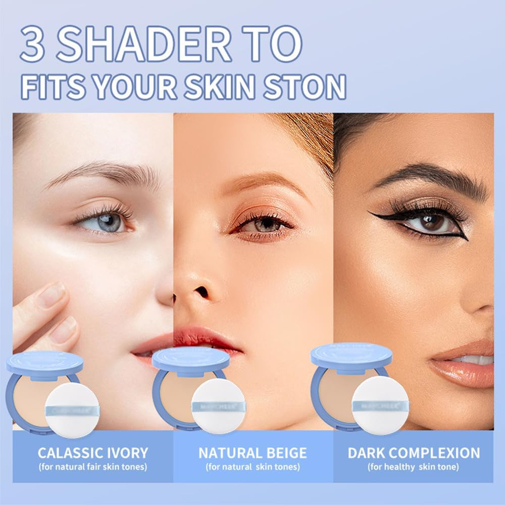 Beauty Powder Cake For Makeup Hold, Face Powder Waterproof Sets Makeup, Matte Perfection Pressed Powder, Long Wearing, Oil & Shine Control for All Skin Tones (#3, 1)