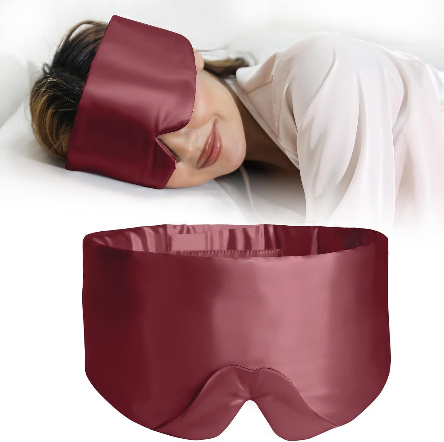 ZIMASILK 100% 22 Momme Mulberry Silk Sleep Mask - Full Silk Filled, Ultra-Soft & Breathable, Face-Hugging Blackout Eye Cover for Sleeping (Burgundy)