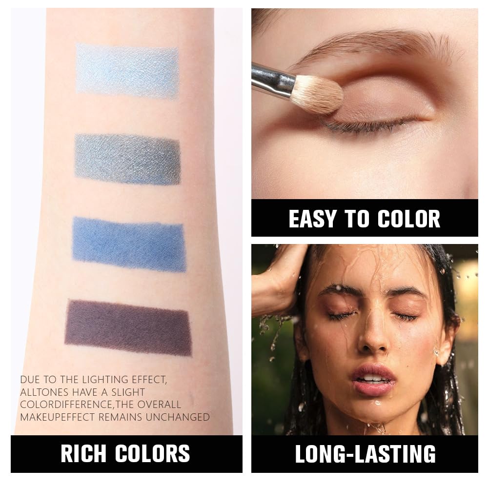 Kaely Powder Eyeshadow Quad, Blue Taupe Matte Glitter Eyeshadow Palette Makeup, Neutral Eye Shadow Palette for Older Women Pigmented Waterproof, sombras para ojos, Blendable, Cruelty-free, 13