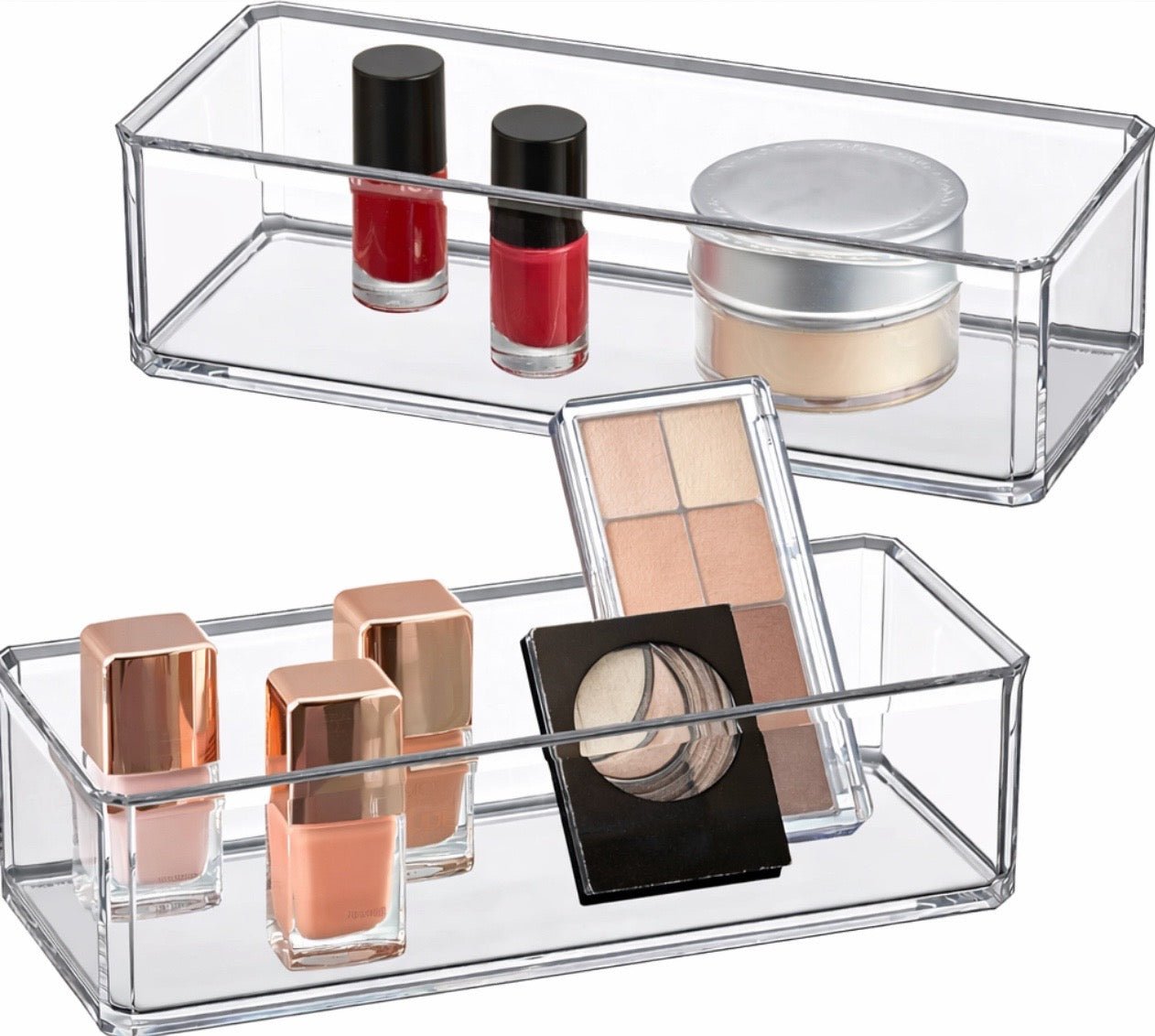 2-Pack Clear Acrylic Single-Compartment Makeup Organizer for Vanity & Bathroom Storage