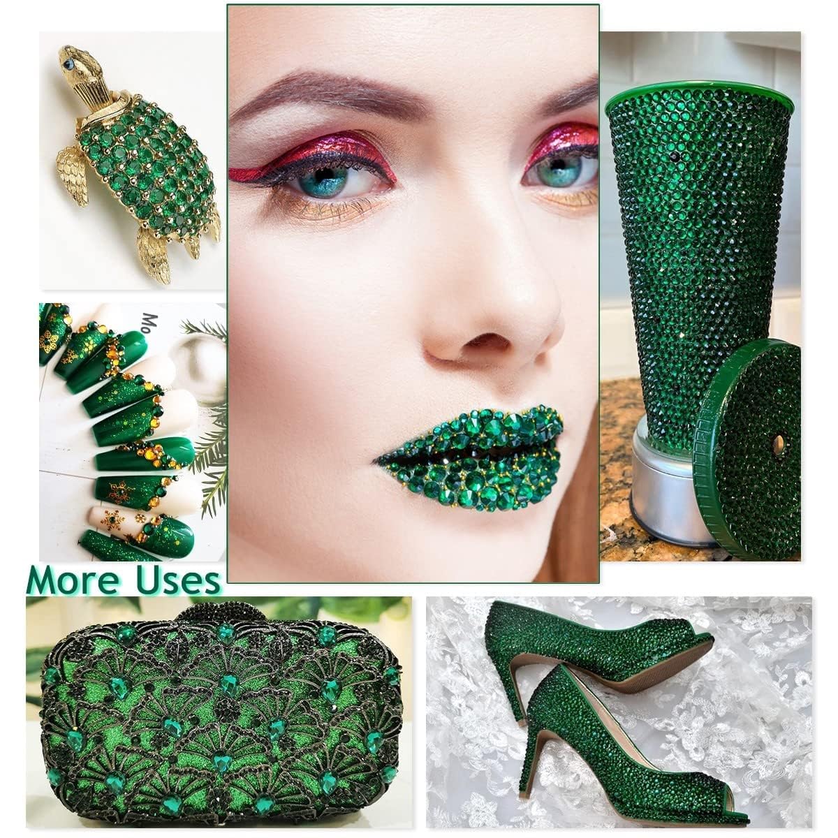 16000PCS Peacok Green AB Resin Rhinestones for Crafting 3mm 4mm 5mm Flatback Jelly Stones Bulk SS10 SS16 SS20 Diamonds Gems Charms for Nails Face Eyes Makeup Mugs Tumblers Bottles DIY Crafts Clothes