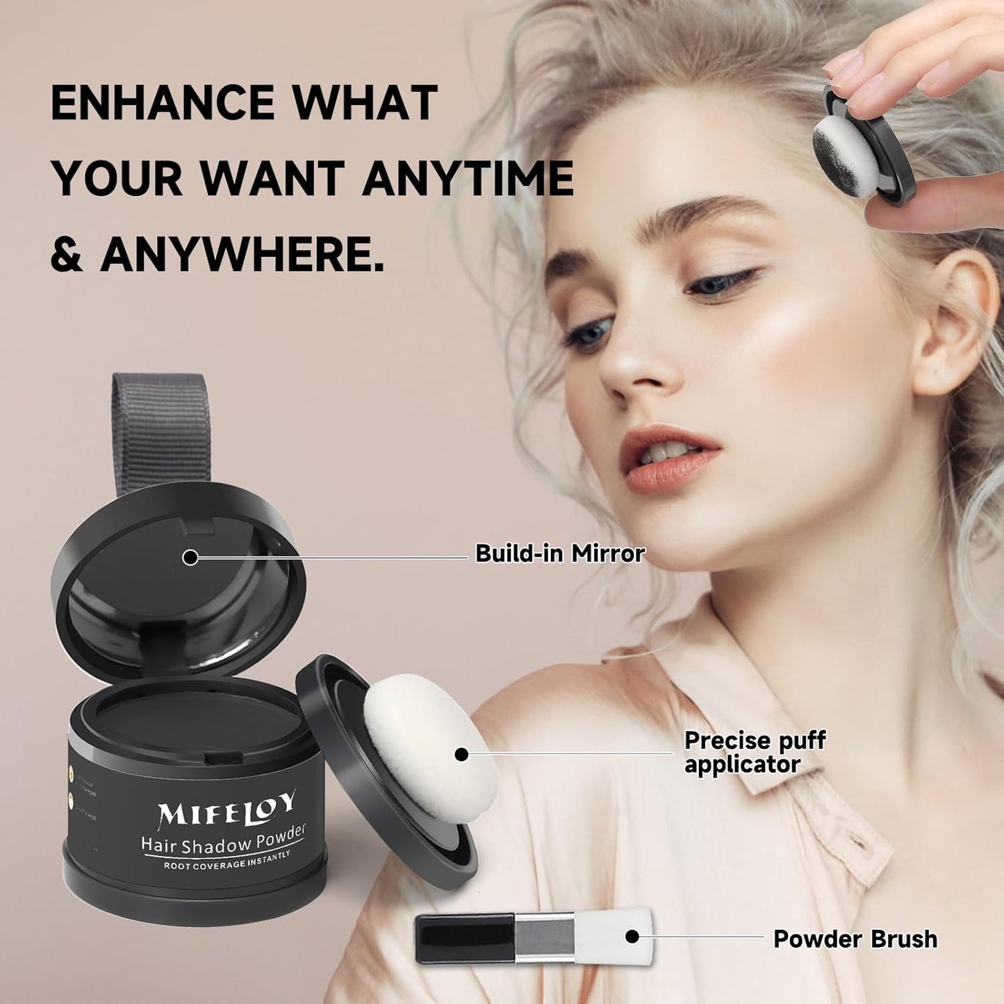 2 Pack Root Touch Up Shadow Powder, Gray Hair Cover Up, Women Color Root Coverage Powder for Thinning Grey Hairline, Men Instantly Concealer Hair Loss Beard Line Eyebrow, Gray